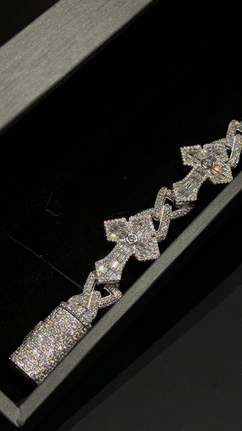 Baguette & Round Cut Cross Bracelet 22MM  7.5Inch