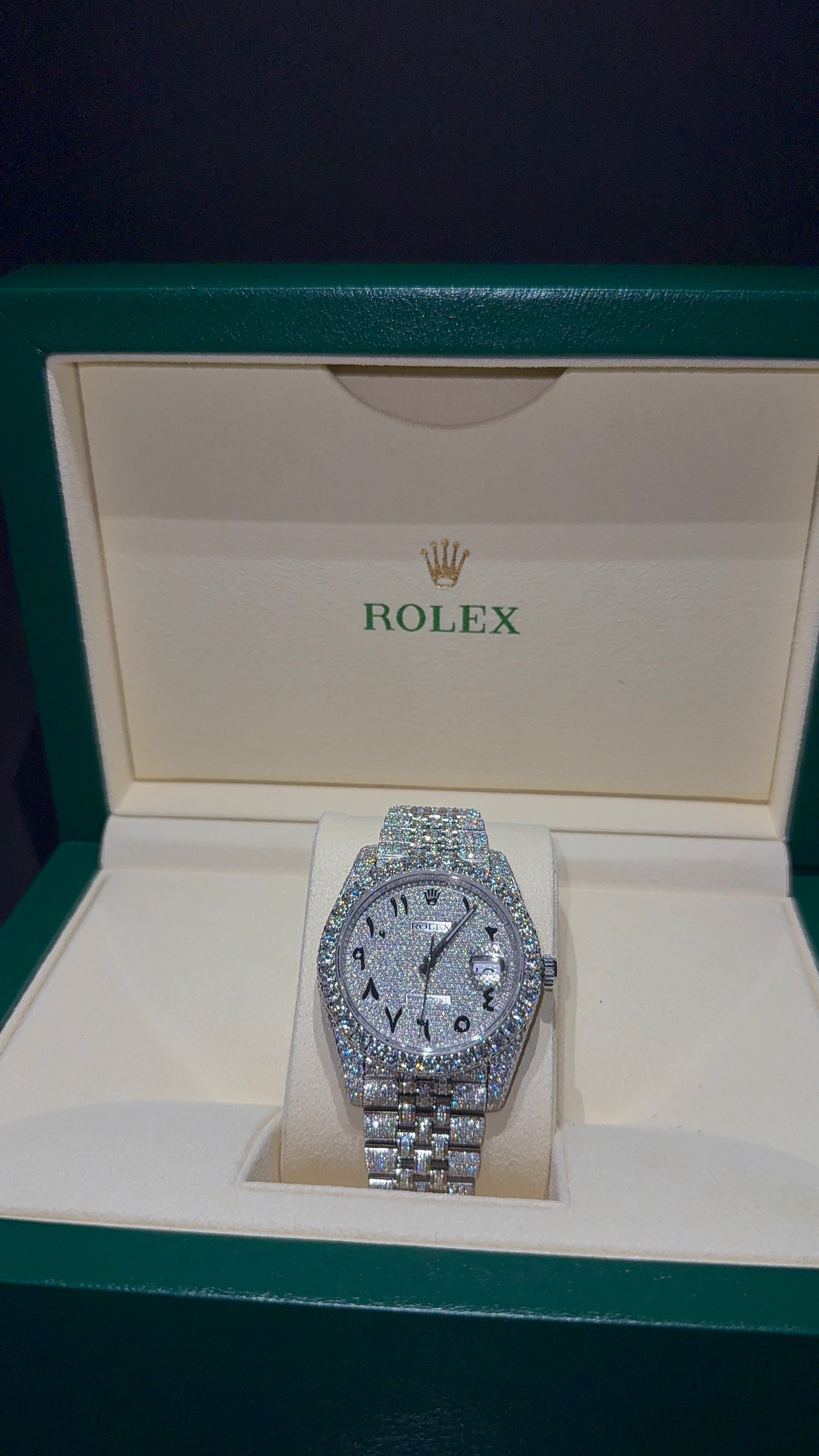Iced Out Rolex Datejust 41 with Arabic Dial