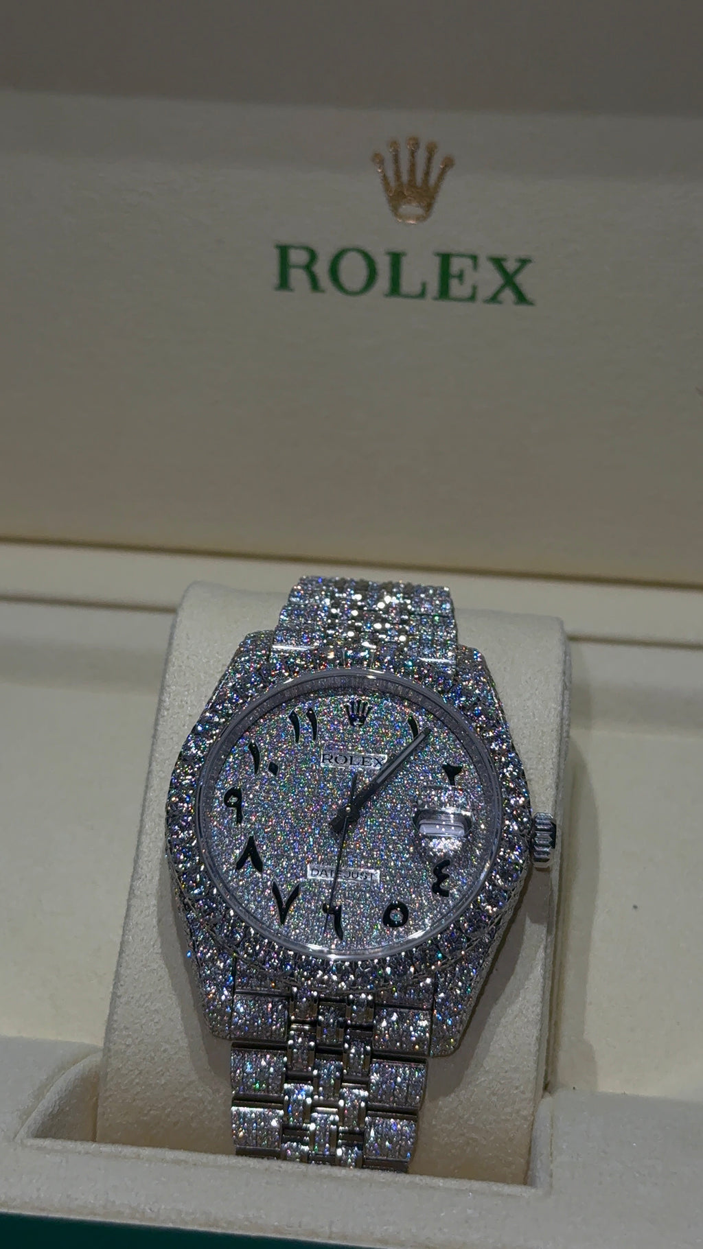Iced Out Rolex Datejust 41 with Arabic Dial
