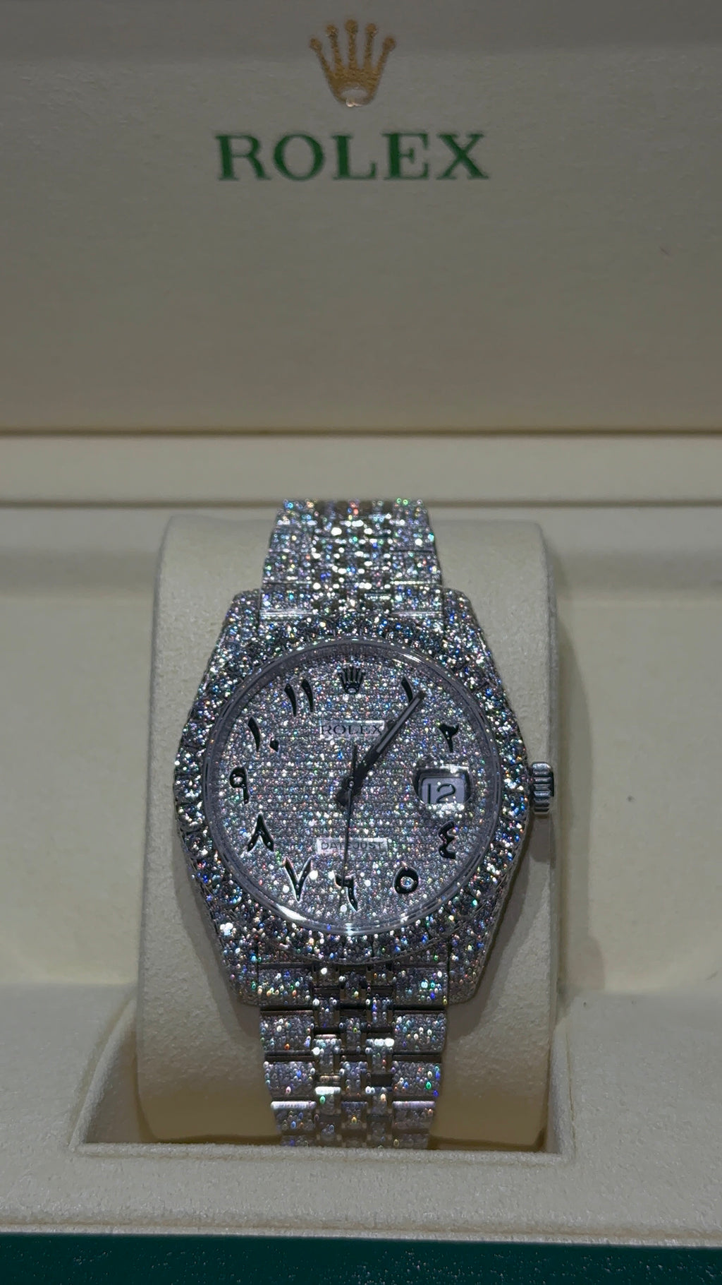 Iced Out Rolex Datejust 41 with Arabic Dial