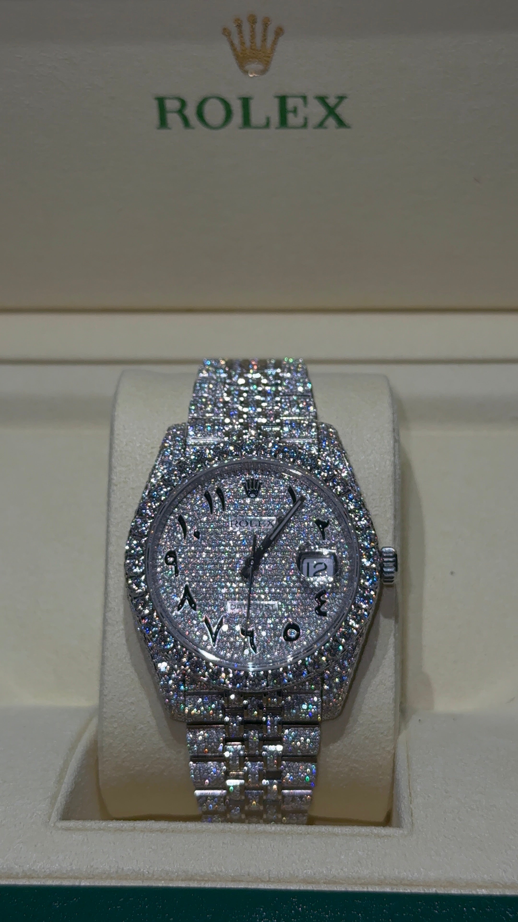 Iced Out Rolex Datejust 41 with Arabic Dial