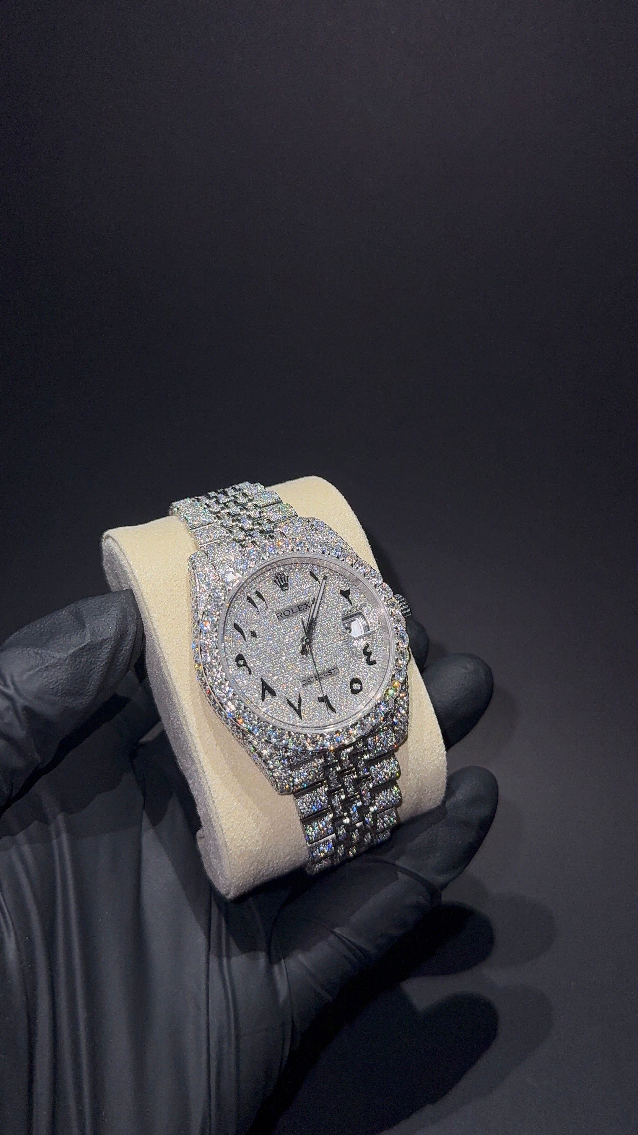 Iced Out Rolex Datejust 41 with Arabic Dial