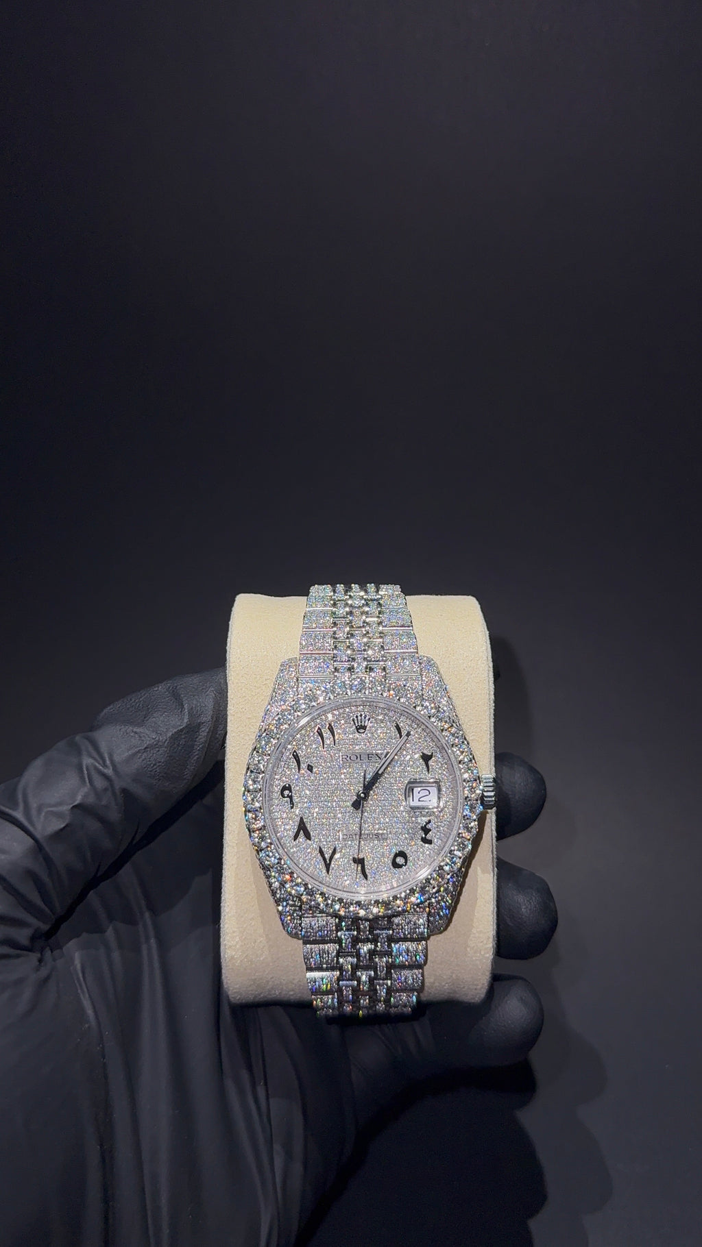 Iced Out Rolex Datejust 41 with Arabic Dial