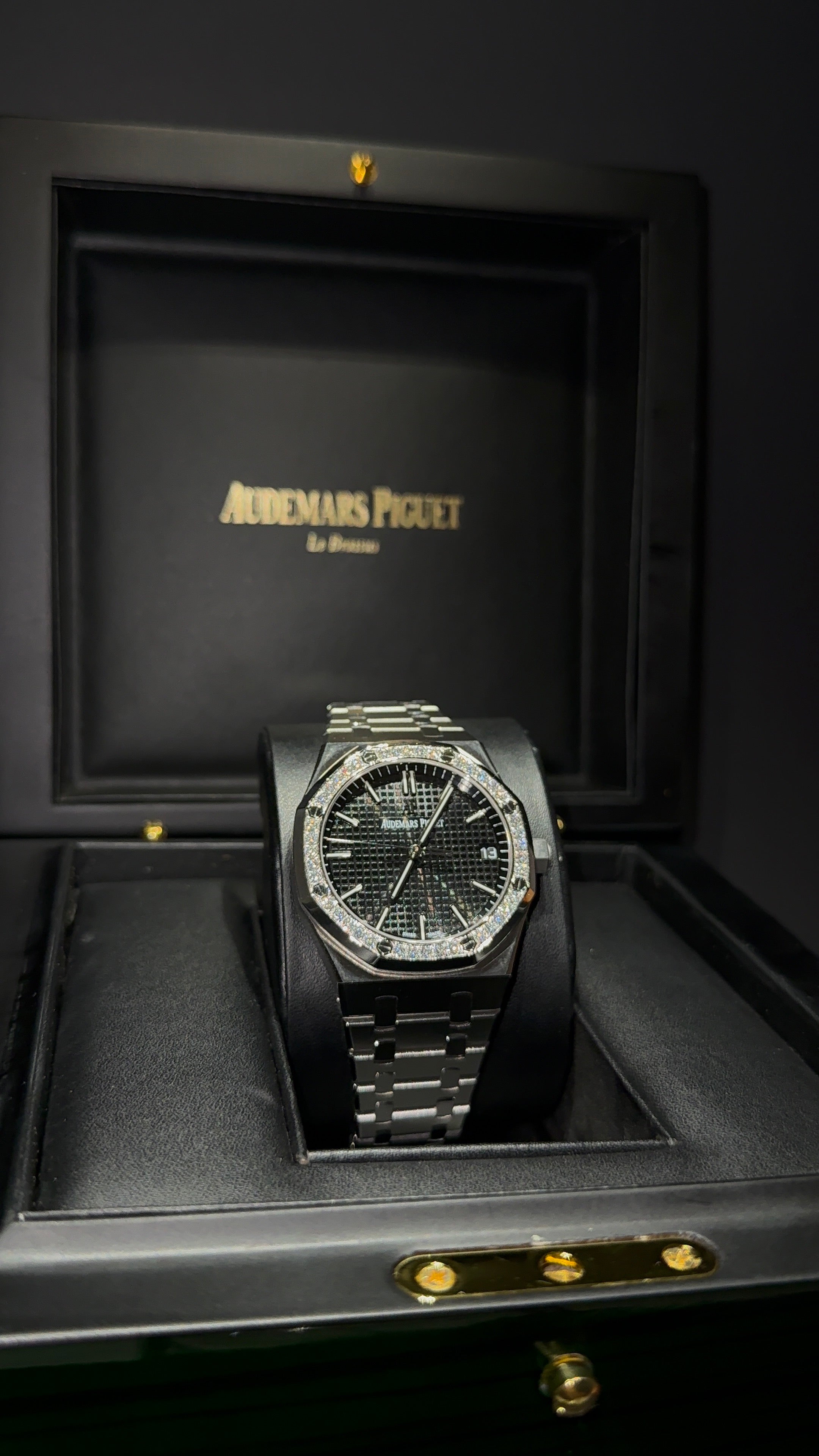 Audemars Piguet Black Dial Iced out Bezel
