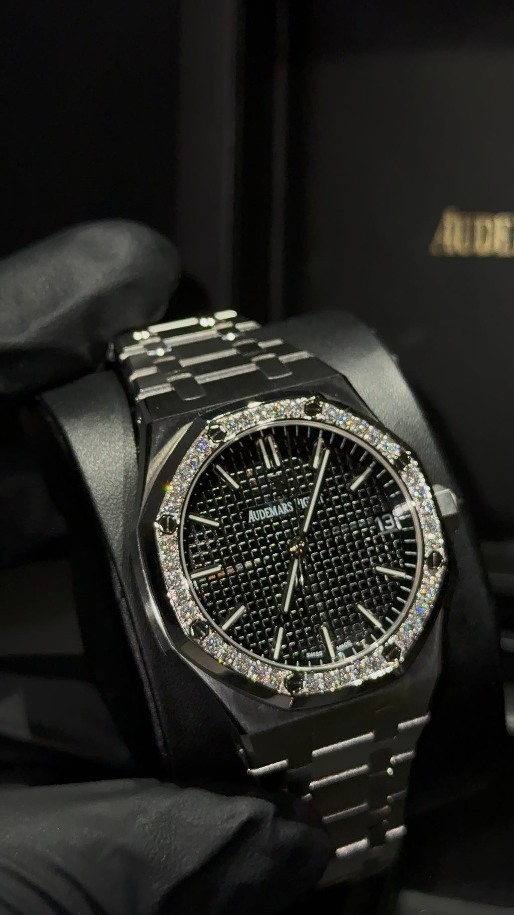 Audemars Piguet Black Dial Iced out Bezel