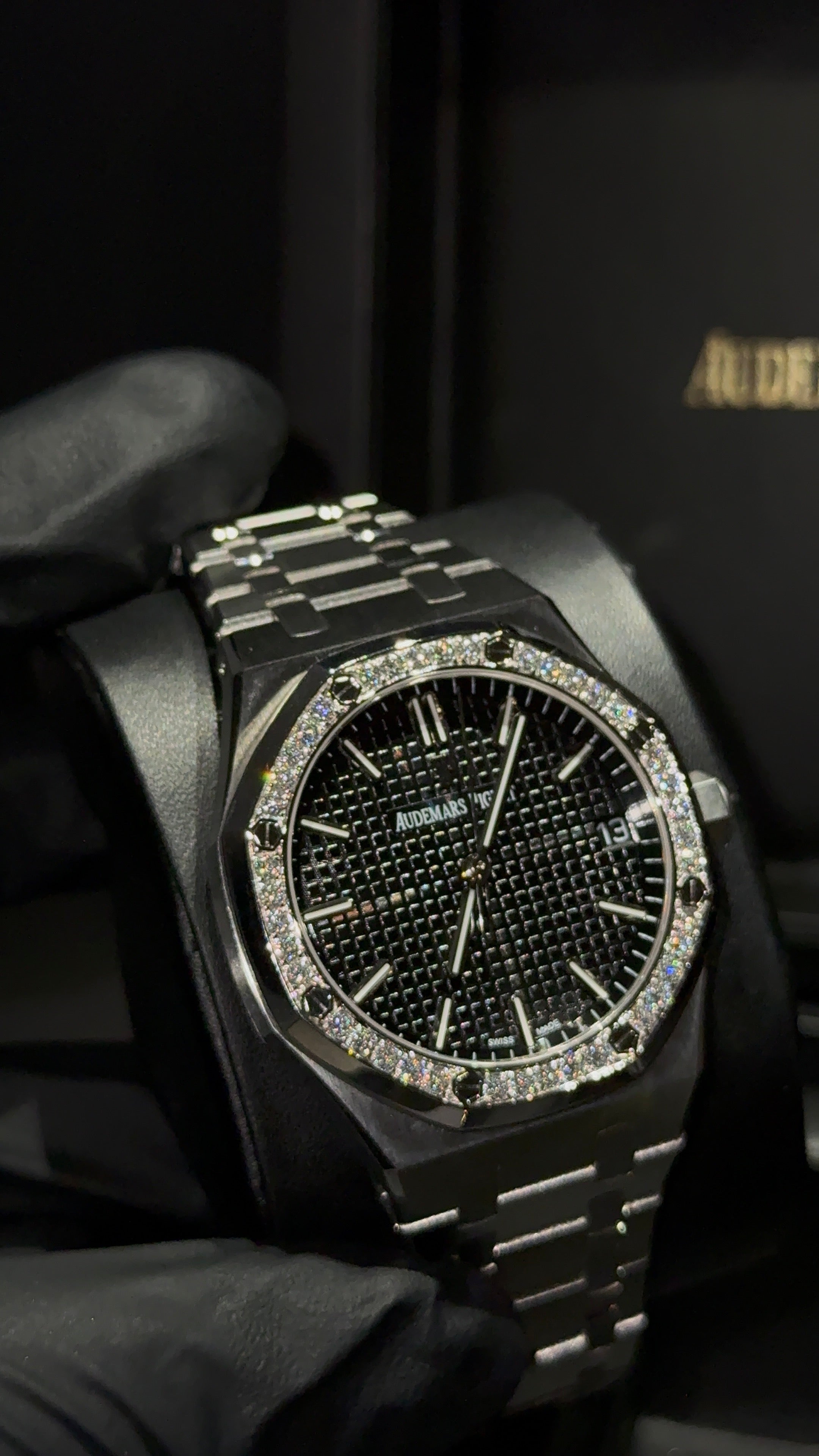 Audemars Piguet Black Dial Iced out Bezel