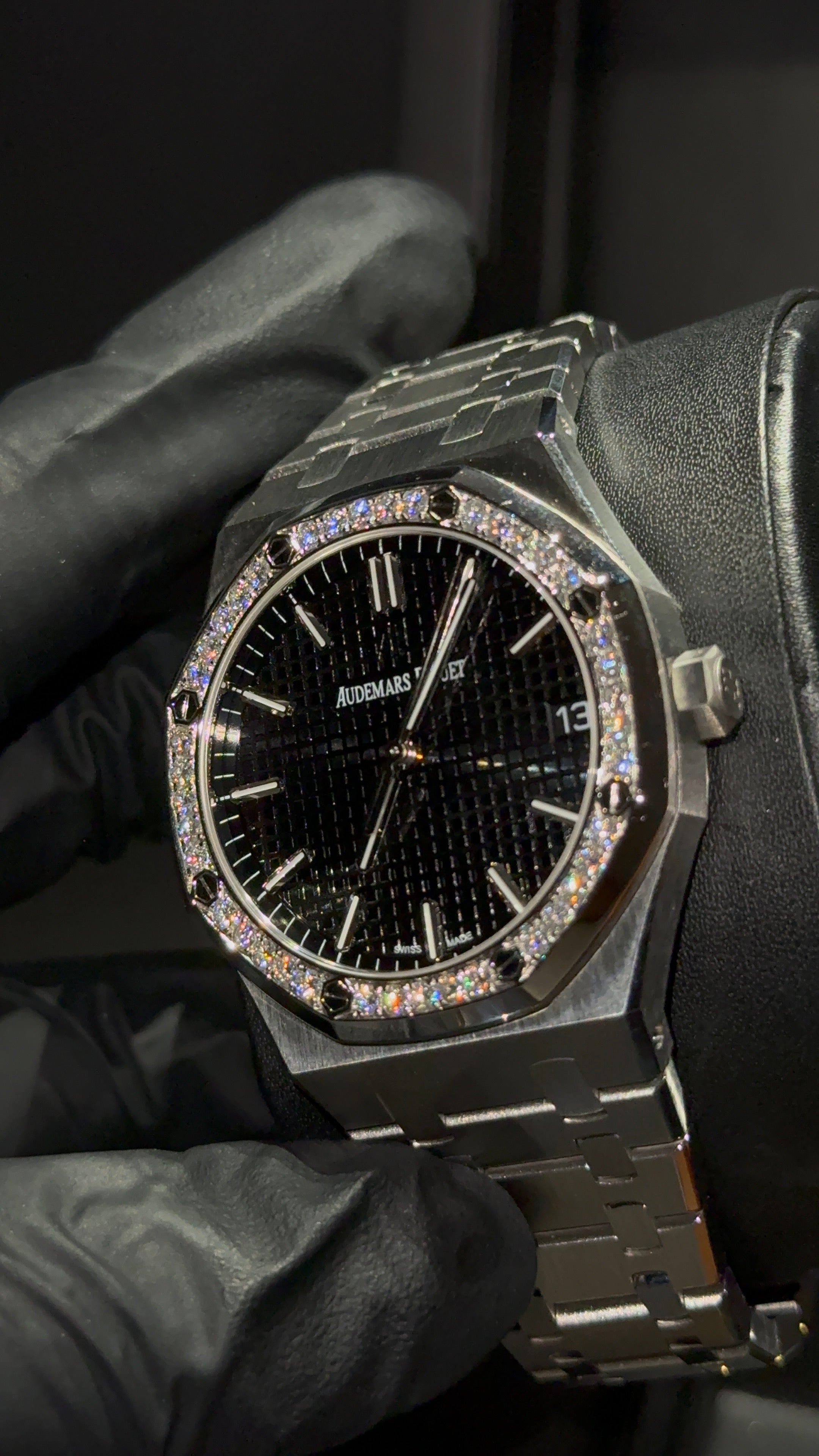 Audemars Piguet Black Dial Iced out Bezel