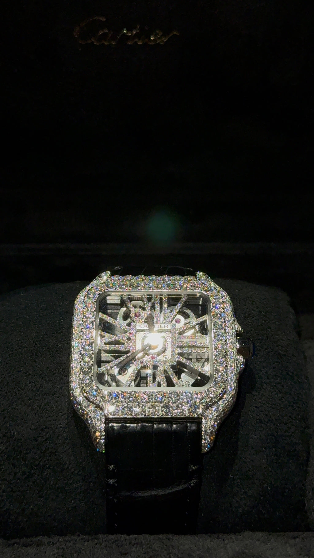 Iced Out Cartier Santos with Crocodile Strap