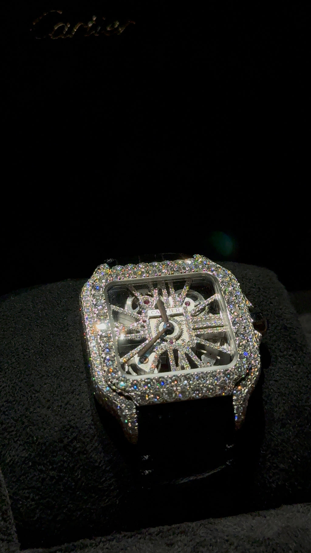 Iced Out Cartier Santos with Crocodile Strap