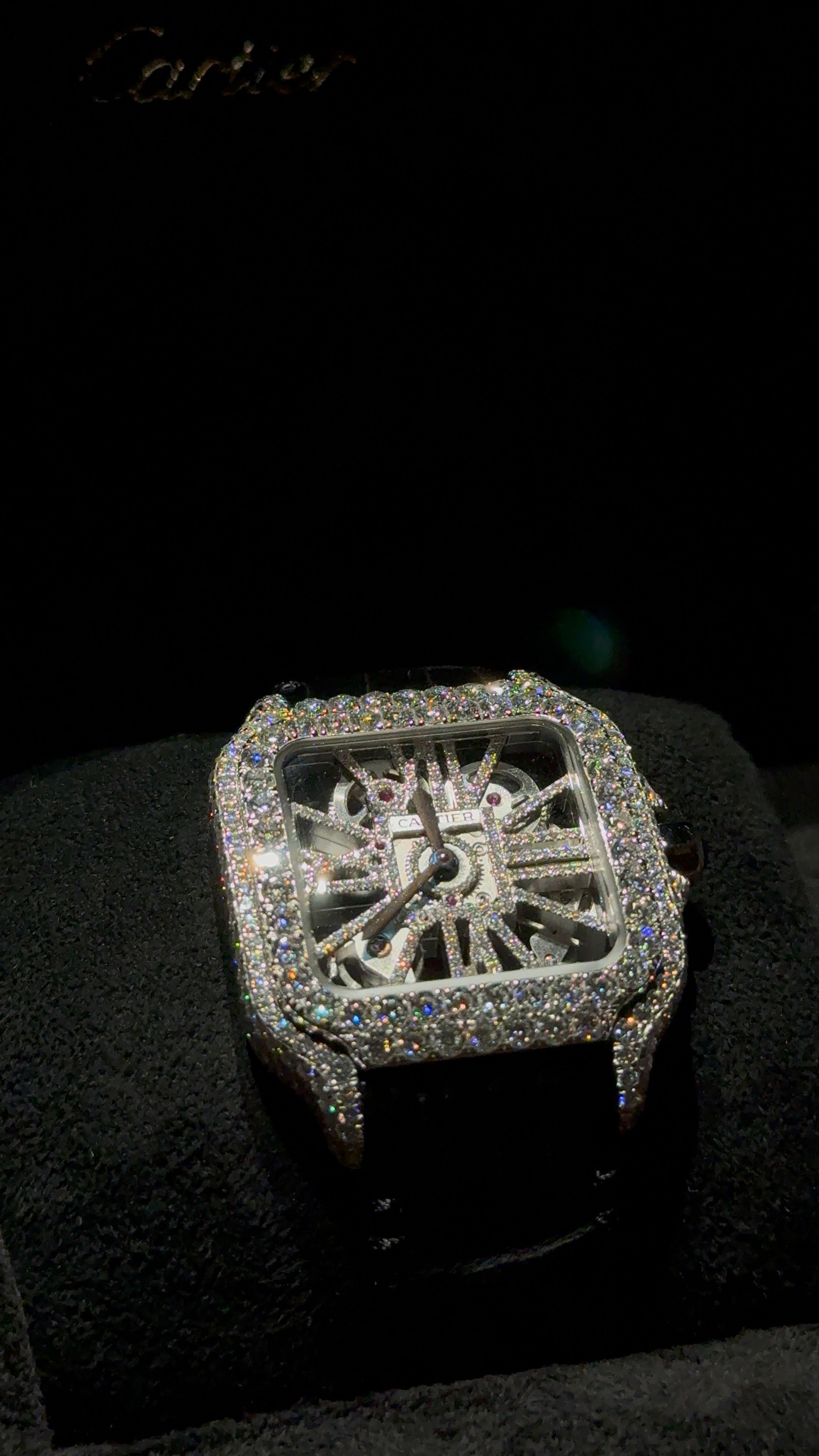 Iced Out Cartier Santos with Crocodile Strap
