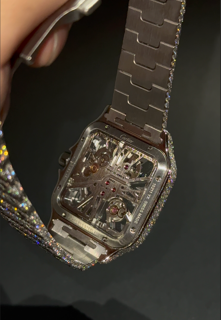 Iced out Cartier Santos Skeleton